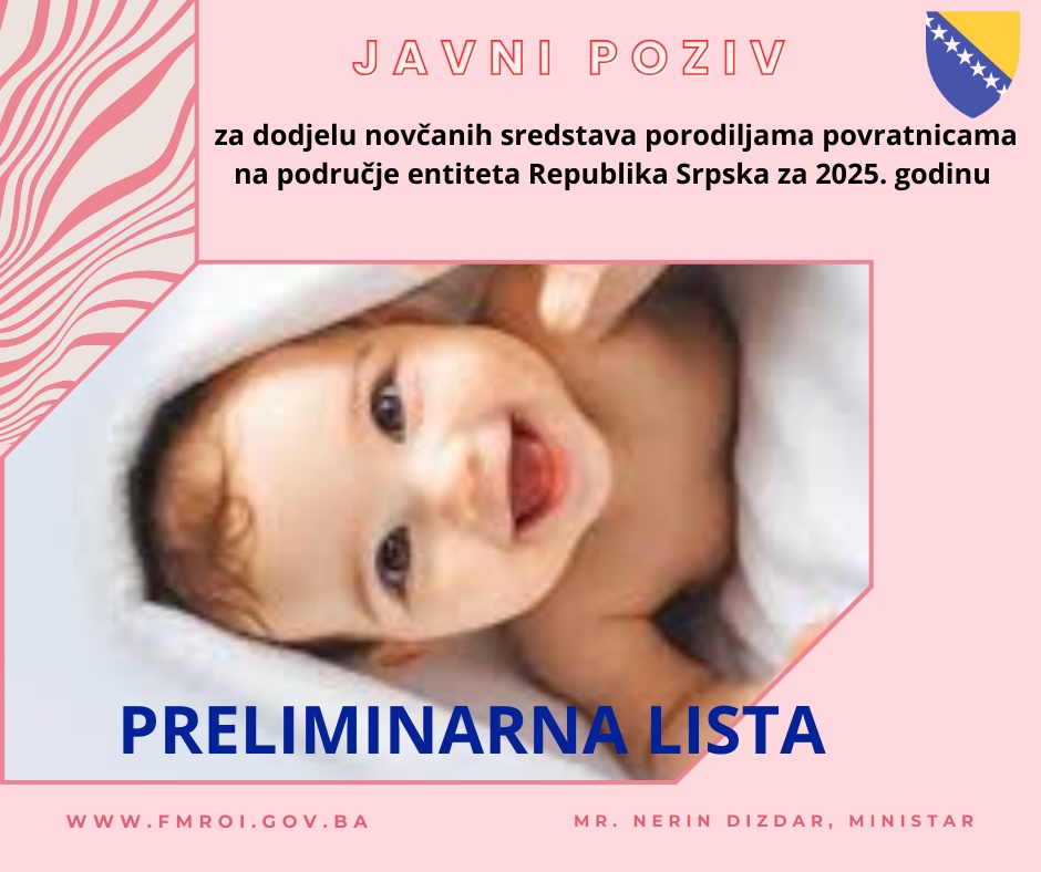 Javni poziv za dodjelu novčanih sredstava porodiljama povratnicama