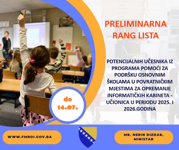 podršku osnovnim školama u povratničkim mjestima za opremanje informatičkih kabineta