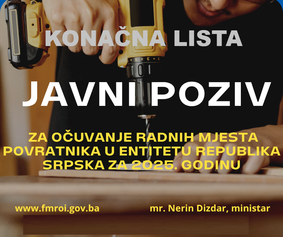 KONAČNA LISTA POTENCIJALNIH KORISNIKA POMOĆI po Javnom pozivu za podršku očuvanju radnih mjesta povratnika u entitetu Republika Srpska za 2025.