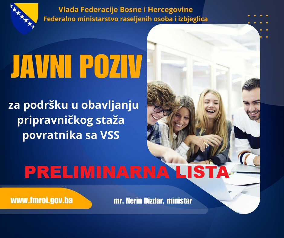 PRELIMINARNA LISTA POTENCIJALNIH UČESNIKA u Programu pomoći u obavljanju pripravničkog staža povratnika sa VSS za 2025.